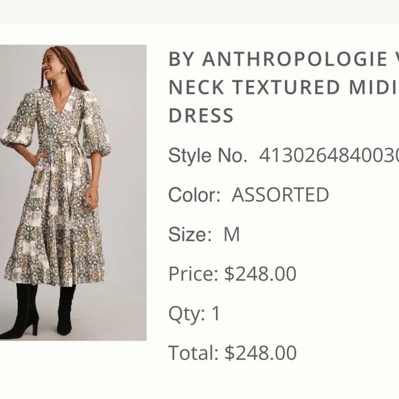 Anthropologie V-Neck Textured Midi dress size Medium - Picture 2 of 8